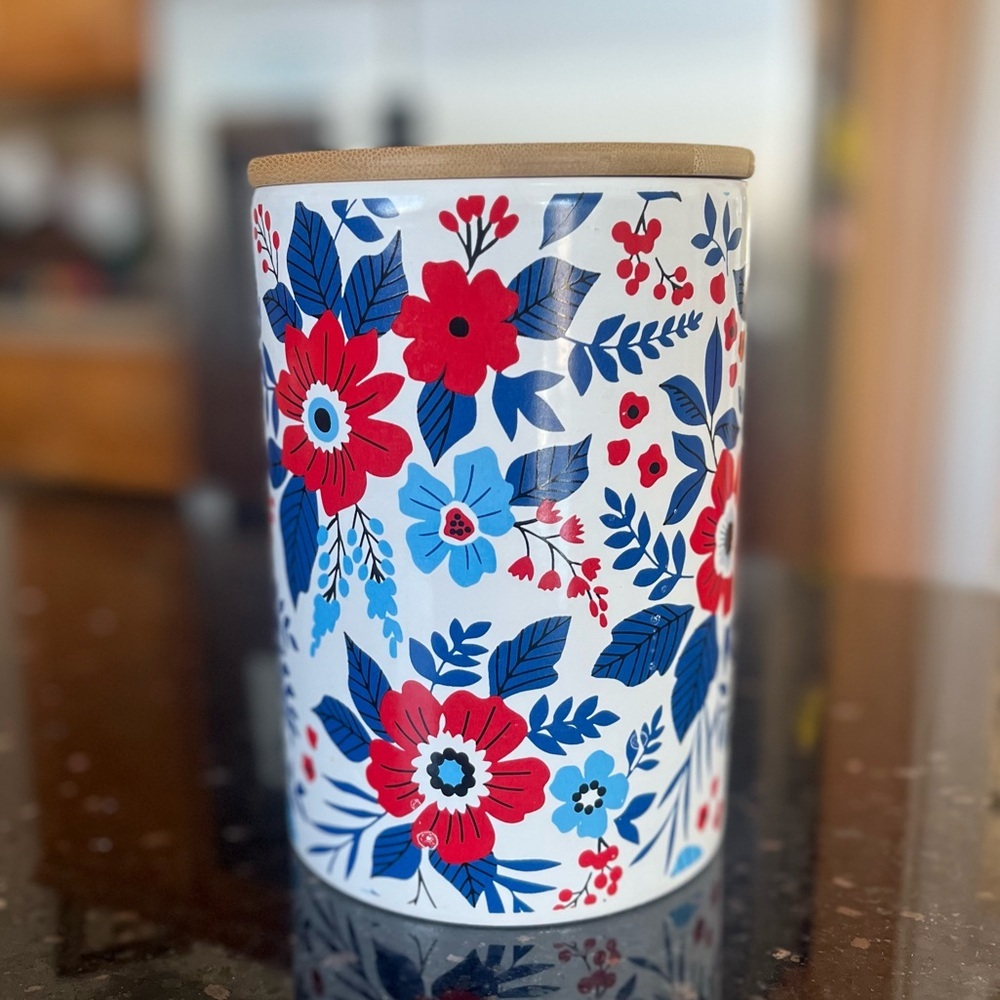 Floral Ceramic Canister with Air Tight Wooden Lid